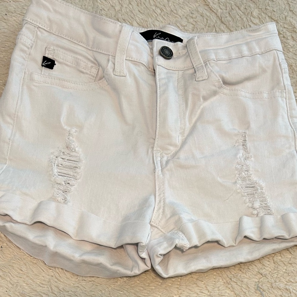KanCan White Distressed Jean Shorts